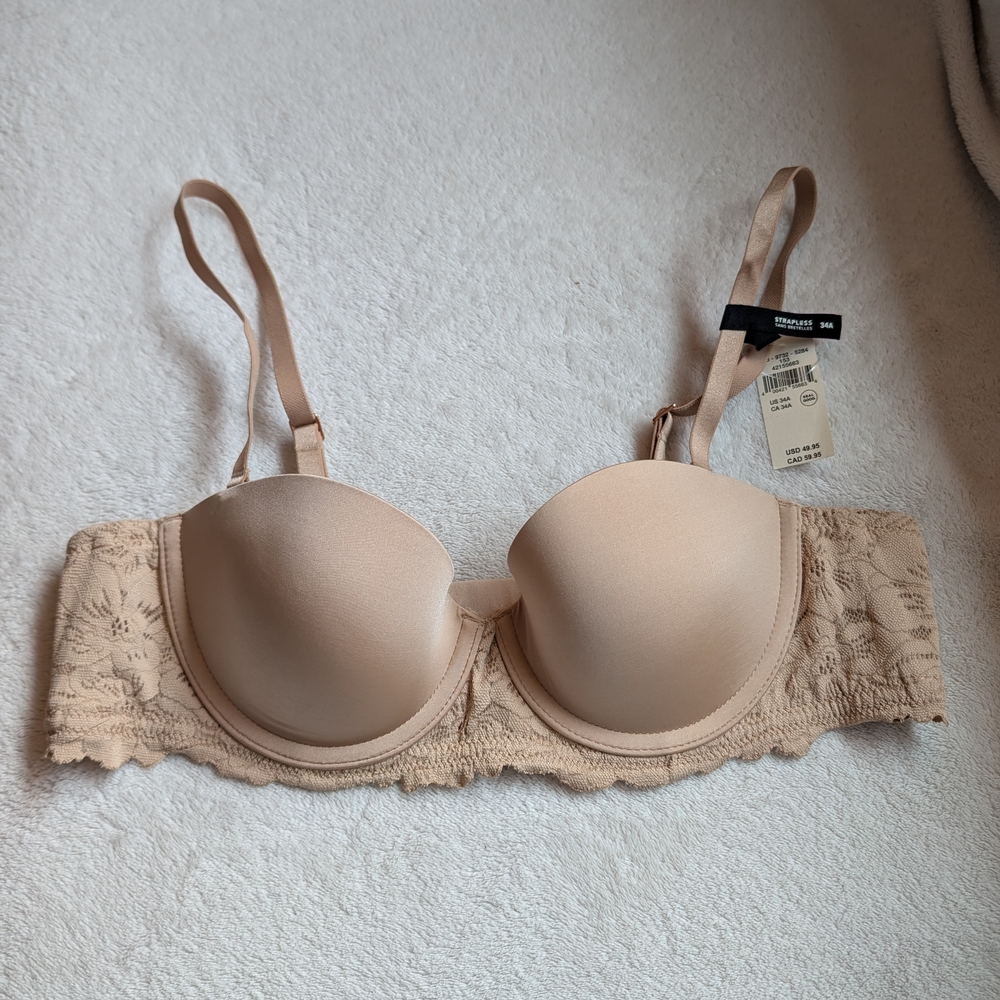 Aerie Lacey Tan Strapless Convertible Bra